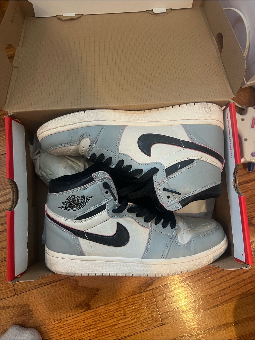 Jordan Kids' Mid-Top Sneakers in Light Gray, White & Black